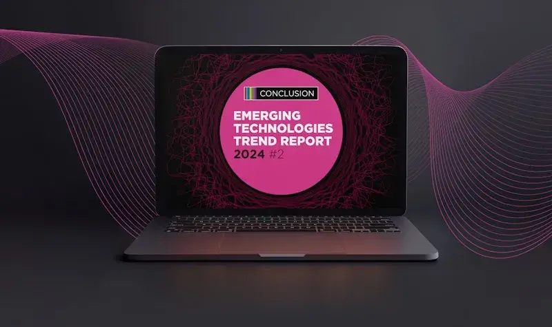 Impressie van het trendrapport op een laptop